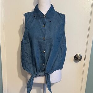 Michael Kors Blue Sleeveless Button-Down Top